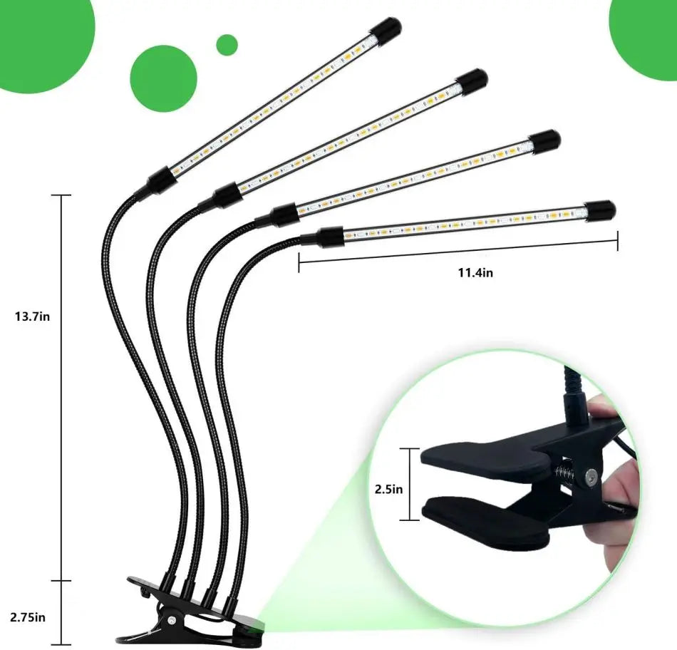 Grow Light Full Spectrum Clip Lamp with Timer & Dimmable