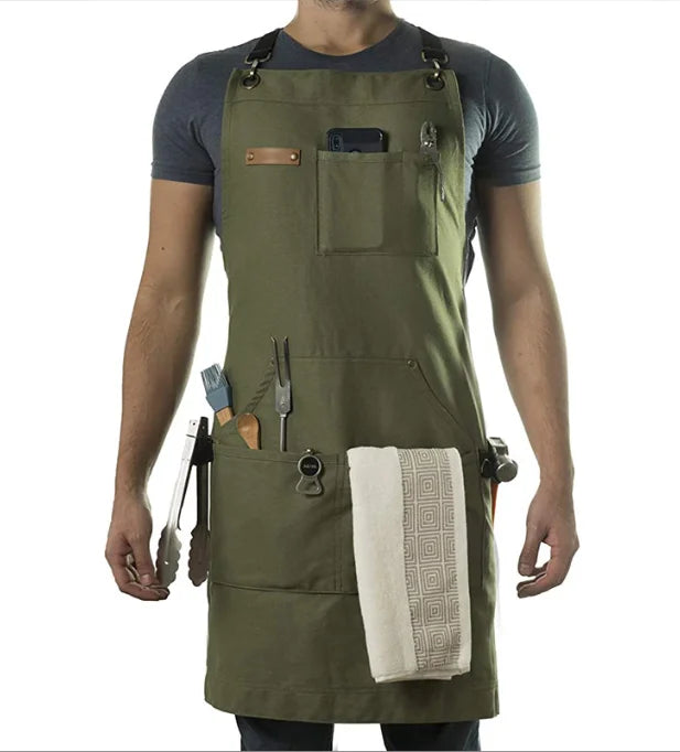Chef Apron Multi-Pocket Canvas for Kitchen & Garden