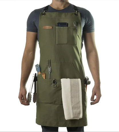 Chef Apron Multi-Pocket Canvas for Kitchen & Garden