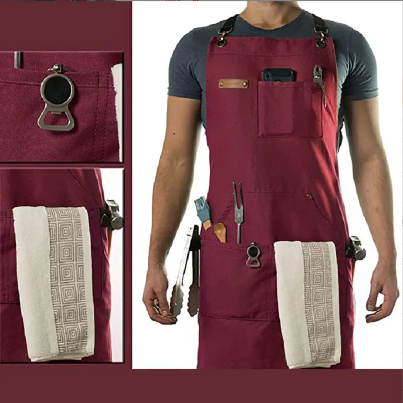 Chef Apron Multi-Pocket Canvas for Kitchen & Garden